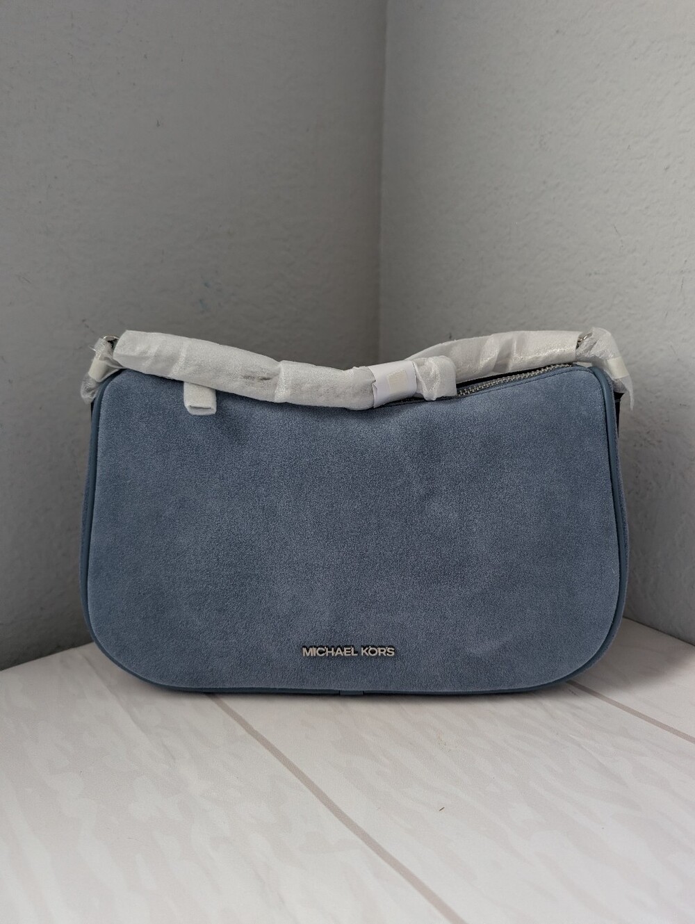 NWT Michael Kors Carmela Medium Suede Convertible Crossbody Bag In Denim